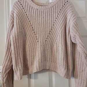 Women's Open-Stitch Chenille Crew Neck Sweater in Blush